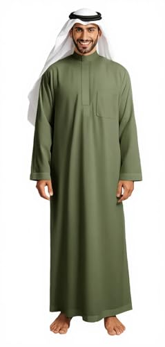 HOMELEX Men's Muslim Clothes Thobe Middle East Kaftan Saudi Arab Caftans Islamic Abaya Dress Dubai Robes - color: Green-2, size: Medium
