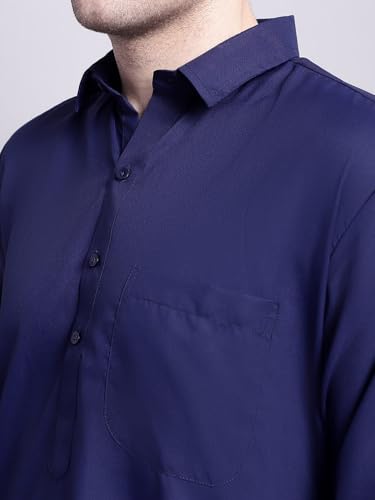 Maple Clothing Punjabi Kurta Pajama Set Mens Pathani Cotton Indian Clothes Bollywood Outfit - color: Navy Blue, size: XX-Large
