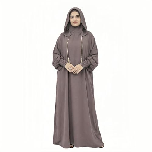 Abaya Muslim Dress Women Prayer Dress Long Sleeve Hooded Loose Maxi Dress Arabian Dubai Islamic Clothes - color: Gray Lilac