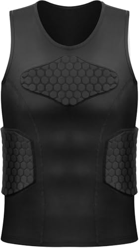 Zicac Men's Sports Shock Rash Guard Compression Padded Shirt Soccer Basketball Protective Gear Chest Rib Guards - color: Black Sleeveless Shirt, size: X-Large