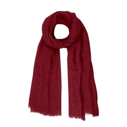 Nydotd Women Summer Cotton Linen Scarf Crinkle Long Beach Shawl Wrap hijab with Fringe - color: Dark Red