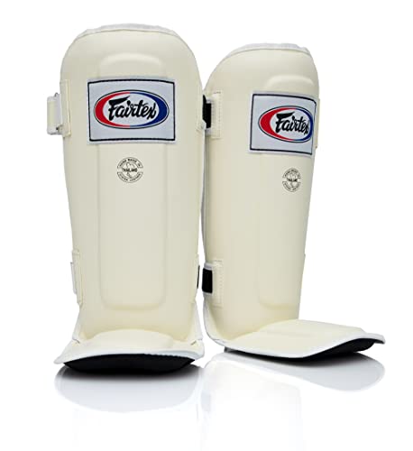 Fairtex SP3 Lightweight Shin Guards, Muay Thai MMA Avoid Shin Splints Gear | Featherweight synthetic shell with high-density padding. Articulated lower-leg armor enhances mobility and leg protection - color: White, size: Medium