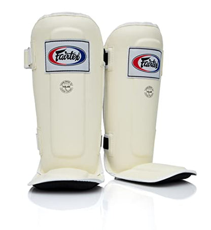 Fairtex SP3 Lightweight Shin Guards, Muay Thai MMA Avoid Shin Splints Gear | Featherweight synthetic shell with high-density padding. Articulated lower-leg armor enhances mobility and leg protection - color: White, size: Medium