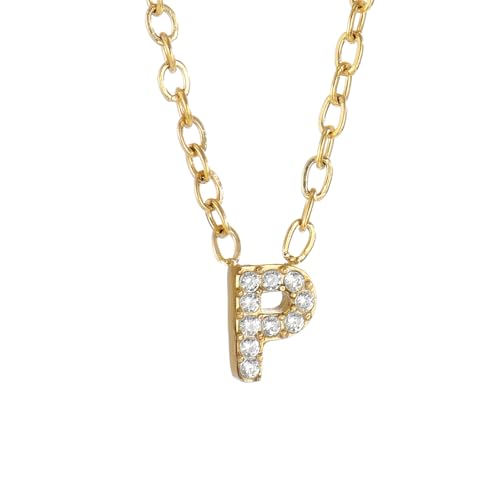 Small Letter Necklace for Women 18K Gold Plated Cubic Zirconia Tiny Initial Necklace Dainty Personalized Name Necklaces - color: P-Gold