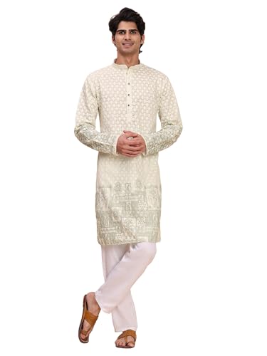 Pro-Ethic Style Developer Mens Indian Traditional Cotton Kurta Sets, Men Kurta Set Indian Wedding Dress (A-125) - color: Light Pista, size: 4X-Large