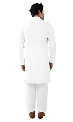 Chandrakala Men's Tunic Cotton Kurta Pajama Set Indian Casual Yoga Dress (MK101) - color: White-112, size: Large