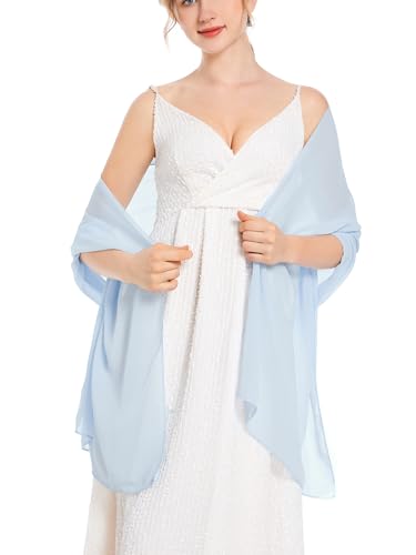 Shawls and Wraps Soft Chiffon Scarve Scarf For Evening Party Dresses Wedding Stole - color: Light Blue1