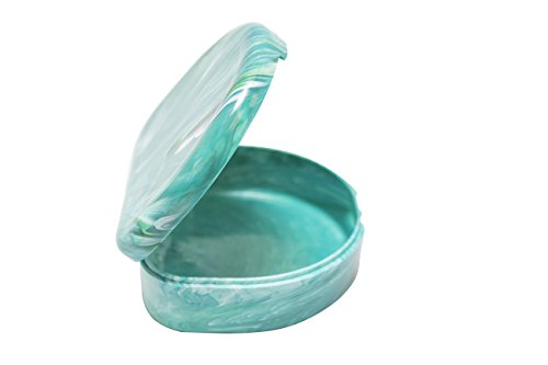 Orthodontic Retainer Case With Hinged Lid Snaps, Portable Denture Cases, Mouthguard Case for Retainer and Dentures (Green Marble)