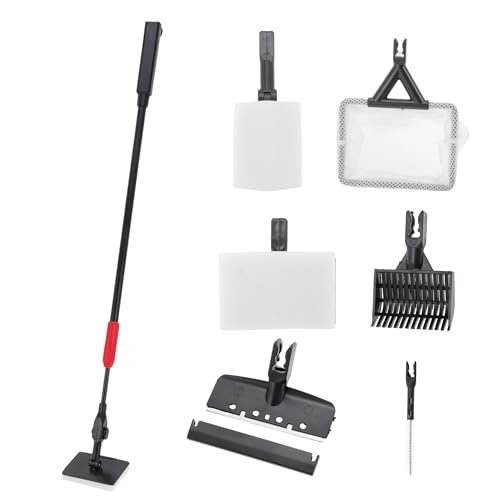 Fish Tank Cleaning Tools, 6 in 1 Fish Tank Cleaning Tools, Aquarium Cleaning Kit, Adjustable Telescopic Long Handle, with Scraper, Fish Net, Gravel Rake, Sponge Brush