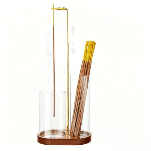 2 in 1 Incense Holder for Sticks Upside Down Anti-Ash Incense Burner with Glass Ash Catcher Incense Diffuser with Adjustable Threaded Mounting for Mediation Yoga Spa Gifts Home Decor Birthday Gifts - color: Brown02