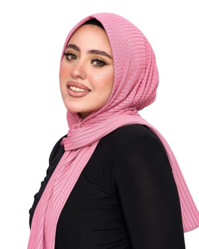 Instant Hijab For Women | Head Wrap100% Cotton Rib Headscarf | Easy to Wear Hijabs with Metal Pin - color: Pink