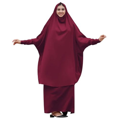 Abayas for Women Muslim Chiffon Prayer Burqa Dress Burkas for Women Muslim Hijab Dress Full Length Islamic Veil Abaya Set - color: Red