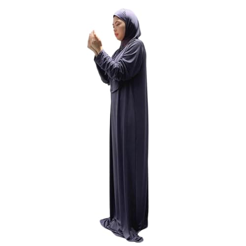 Hooded Muslim Hijab Dress For Women Full Cover Prayer Garment Long Ramadan Modest Maxi Gown - color: Dark Gray