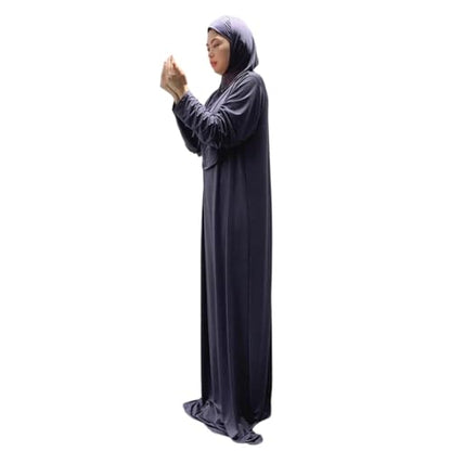 Hooded Muslim Hijab Dress For Women Full Cover Prayer Garment Long Ramadan Modest Maxi Gown - color: Dark Gray