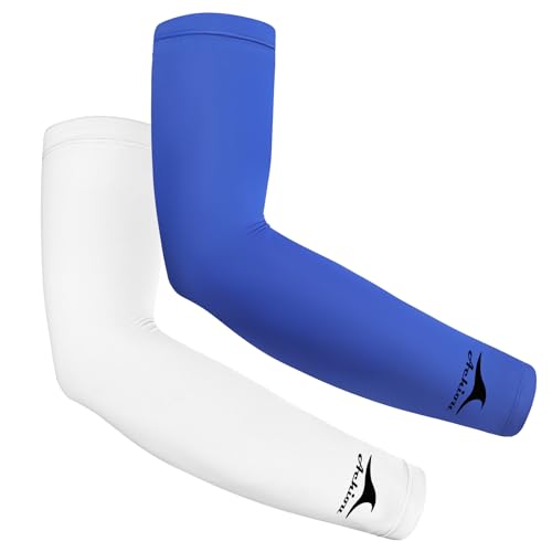 Achiou Cooling Ice Silk Arm Sleeves, Summer UV Sun Protection Compression Sleeves UPF 50+ for Women Volleyball Youth Sports - color: 2 Pairs: 1pair White,1 Pair Royal Blue