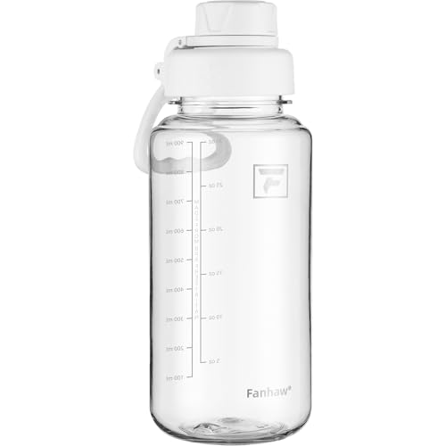Fanhaw 32 oz Clear BPA-Free Tritan Water Bottle with Fast-Flow Spout Lid, BPA-Free & Leak-Proof Wide-Mouth Reusable Bottle for Gym, School & Office, Back to School Essentials (Clear&White) - color: Clear&White