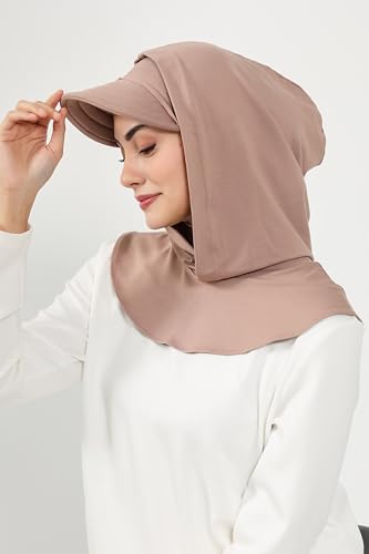 Aisha's Design Full Coverage Cotton Bonnet Hijab with Visor Modest Underscarf Bonnet - color: Mink
