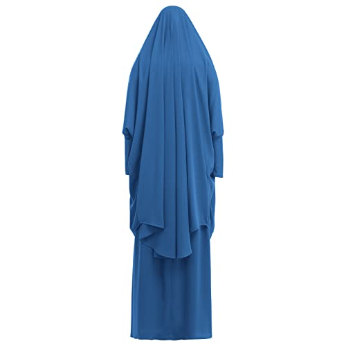 Prayer Clothes for Muslim Women Islamic Abaya Suit Maxi Skirt + Khimar Hijab 2pcss Burka Jilbab Kaftan - color: Blue