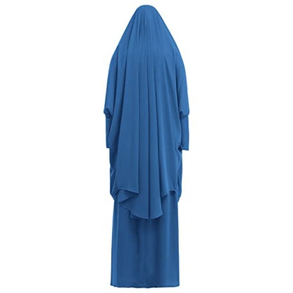 Prayer Clothes for Muslim Women Islamic Abaya Suit Maxi Skirt + Khimar Hijab 2pcss Burka Jilbab Kaftan - color: Blue