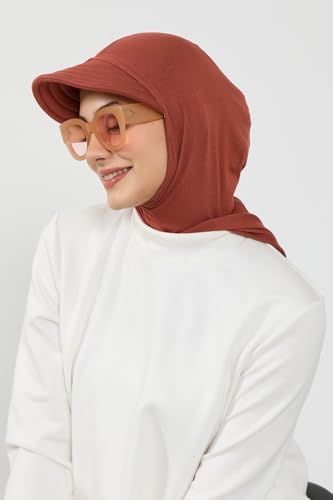 Aisha's Design Full Coverage Cotton Bonnet Hijab with Visor Modest Underscarf Bonnet - color: Cinnamon