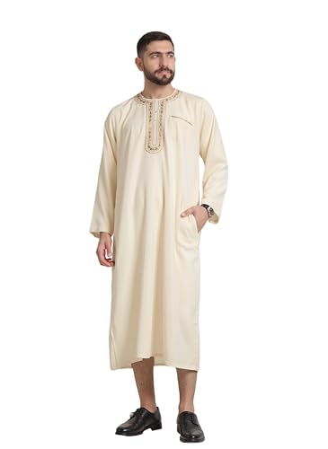 HOMELEX Men's Thobe Kaftan Arab Robe - color: Off-white, size: Small