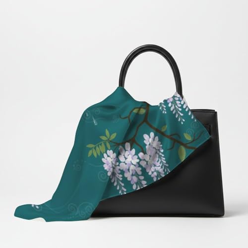 Silk Like Head Scarf for Women Satin Bandana for Hair Wrapping Handbags Fashion Accessory Square Hair Scarf 27.5" - color: 08#deep Green Wisteria Vine