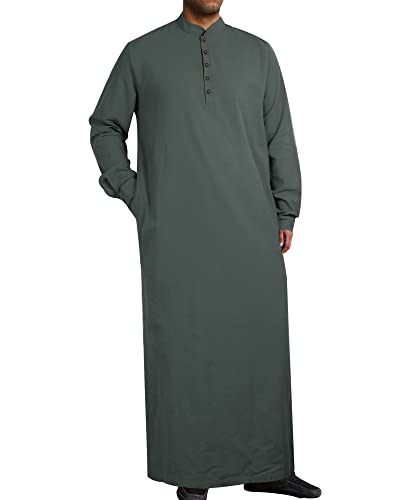 YAOHUOLE Muslim Thobe for Men Button down Mens Caftans Big and Tall Mens Arab Thobe with Pocket - color: Dark Gray, size: Medium