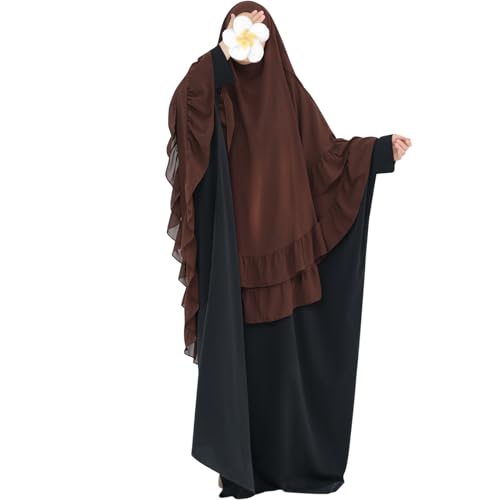 khalat Women's Hijab Chiffon Hijab for Women Muslim 2 Layers Ruffle Lightweight Large Hijab - color: Coffee