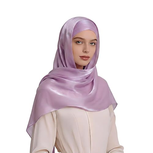 Organza Sheen Shimmer Crepe Hijab Scarf for Women Lightweight Sheer Shawl Wrap for Wedding and Evening Dresses - color: Light Purple