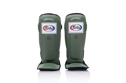 Fairtex SP3 Lightweight Shin Guards, Muay Thai MMA Avoid Shin Splints Gear | Featherweight synthetic shell with high-density padding. Articulated lower-leg armor enhances mobility and leg protection - color: Green Olive, size: X-Large