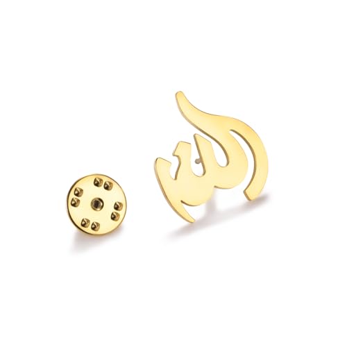 Dreamtimes Islamic Allah Ayatul Kursi Stainless Steel Brooch Pin for Men- Elegant Hijab Pin Muslim Women Jewelry Durable Quran Pendant for Prayer Gift for Eid & Ramadan - color: Gold-2