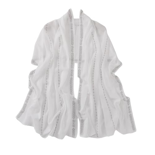RARITYUS Sparkly Rhinestone Hijab Scarf for Women Silky Chiffon Instant Muslim Islamic Hijab Head Wrap Long Shawls - color: White