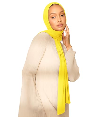 Hijab Scarf for Women Soft Muslim Hijabs Head Wrap Scarves Fashion Long Hair Shawls Stretchy Muslin Headscarf - color: Bright Yellow Hijab Scarf for Women