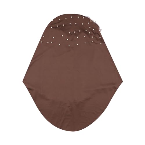 RARITYUS Women Bling Rhinestone Pearl Instant Scarf Muslim Hijab Fashion Shawl Head Wrap Turban Cap with Flower Accent - color: Coffee