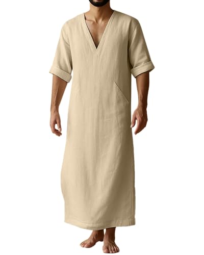 YAOHUOLE Arabic Thobe for Men Islamic Clothing Mens Kaftan Thobe - color: Khaki, size: XX-Large