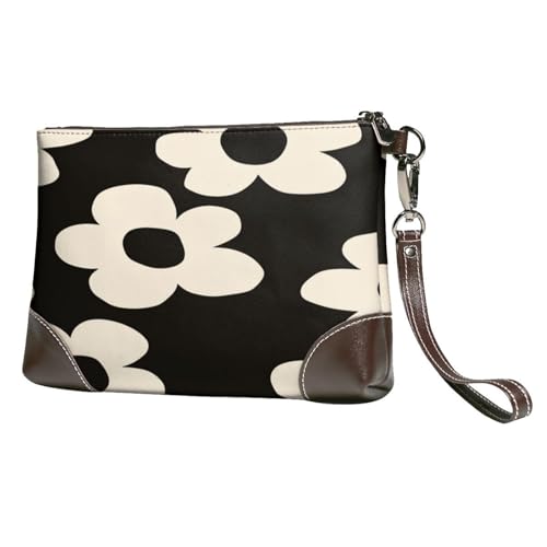 Leather Clutch Purse for Women, Large Capacity Wristlet Wallet with Removable Strap, Zip Handbag - color: Flower Pattern