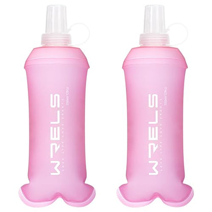 WRELS Running Water Bottle,250ml/350ml/500ml TPU Soft Flask,Collapsible Water Bottles for Hydration Vests and Running Belts Backpack, Soft Water Bottles For Hiking Cycling Climbing - color: Pink-350ml*2