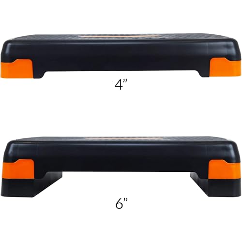 Fitvids Aerobic Step Platform Trainer with Adjustable 2-Level Risers, 400 Pound Weight Capacity – Non-Slip Exercise Stepper - color: Black/Orange