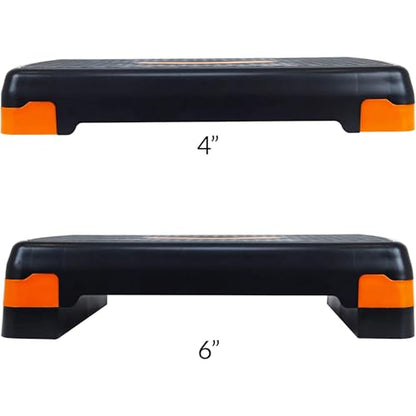 Fitvids Aerobic Step Platform Trainer with Adjustable 2-Level Risers, 400 Pound Weight Capacity – Non-Slip Exercise Stepper - color: Black/Orange