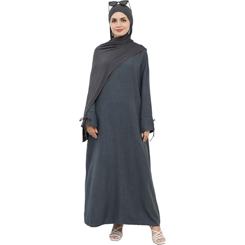 Women 1PC Abaya Dress Simple Kaftan Eid Dress for Women Muslim Casual Robe Fashion Jilbab Dubai Travel Outfits - color: Dark Grey, size: Medium
