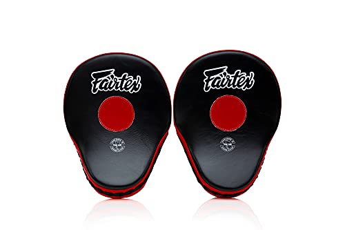 Fairtex FMV9 Contoured Focus Mitts |Striking Accuracy & Protection for Boxing, Muay Thai, Kickboxing |Ergonomic Design, Soft Padding, Secure Fit Leather - color: Black/Red