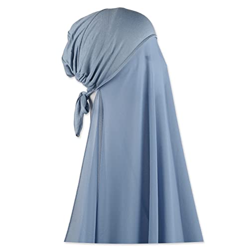 Instant Chiffon Hijab with Tie Back Under Cap Solid Color Soft Chiffon Scarf With Hijab Inner Caps For Muslim Women - color: Forever Blue