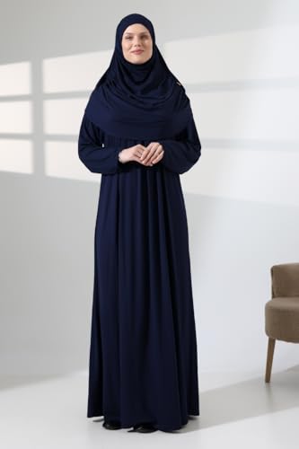 ihvan online Muslim Dresses for Women, Prayer Dress, Islamic Abaya with Hijab, One-Piece Long Sleeve Muslim Dress - color: Navy Blue