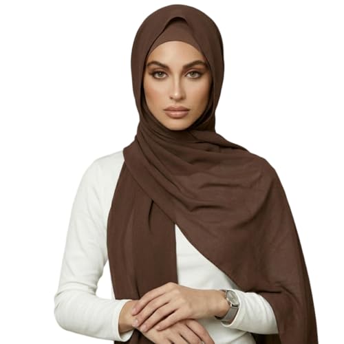 Yeieeo Instant Chiffon Hijab with Undercap (Tube or Bandage Cap), Breathable, no sweat buildup,Solid Chiffon Head Wraps - color: Coffee