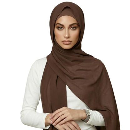 Yeieeo Instant Chiffon Hijab with Undercap (Tube or Bandage Cap), Breathable, no sweat buildup,Solid Chiffon Head Wraps - color: Coffee
