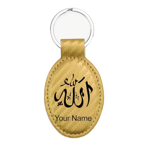 LaserGram Oval Keychain, Allah 1, Personalized Engraving Included (Carbon Fiber Gold) - color: Carbon Fiber Gold