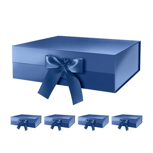 HAPPY POTATO 5 Large Blue Magnetic Gift Boxes with Lids 13.5x9x4.1 Inch - color: Blue-Ribbon-13.5x9x4.1 Inches-Pack of 5