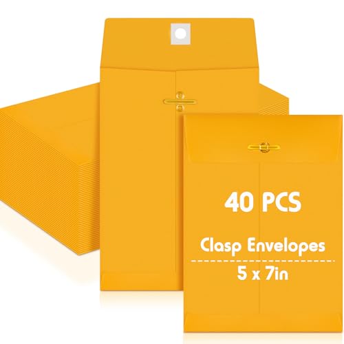 Geyee 40 Pcs 5 x 7 Inch Clasp Manilla Envelopes, Small Colored Kraft Envelopes with Gummed Clasp Closure for Weddings, Invitations, Greeting Cards, Mailing, Storing, Home Office Business (Yellow) - color: Yellow