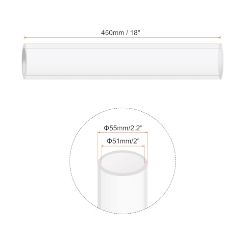 18" Clear Plastic Rigid Pipe 51mm ID x 55mm OD (2" ID x 2.2" OD) Acrylic Round Tubing, [for Plumbing, Hydraulics, Aquarium] - size: 2" x 2.2"