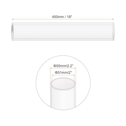 18" Clear Plastic Rigid Pipe 51mm ID x 55mm OD (2" ID x 2.2" OD) Acrylic Round Tubing, [for Plumbing, Hydraulics, Aquarium] - size: 2" x 2.2"